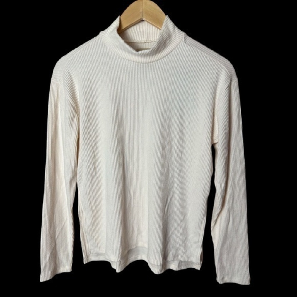 Chaser Mock Neck Ribbed Pullover Sweater Cream Ivory Small NWT